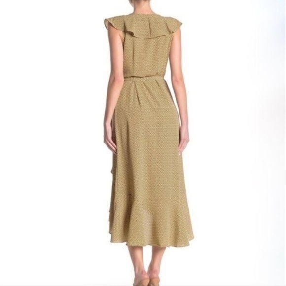 Max Studio Yellow Heart Ruffle Midi Wrap Sleeveless Dress | Medium - Picture 8 of 8